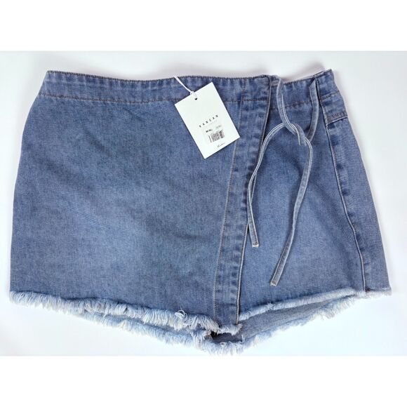KanCan Women’s Denim Skort | Size XL | High Rise Jean Skirt Shorts | Raw Hem - Picture 1 of 5